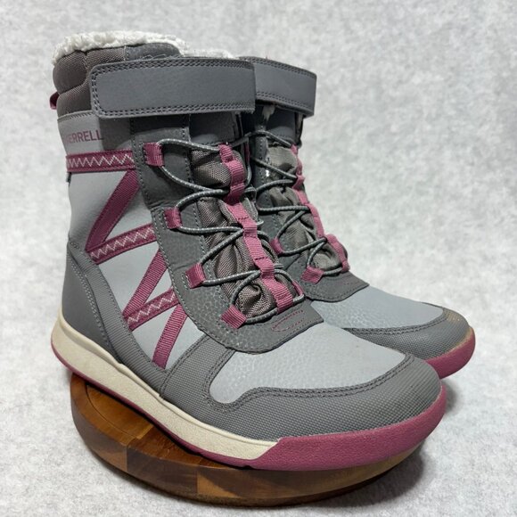 Merrell Snow Crush Boots Girls US 4M Gray Pink Leather Waterproof Mid-Calf - Picture 2 of 11